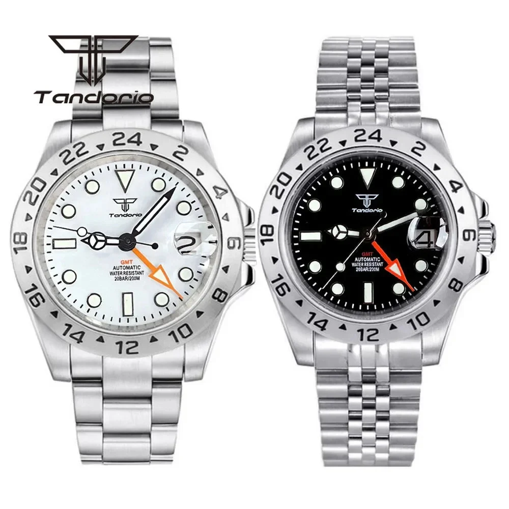Tandorio GMT Watch TD051 10bar Diver Sapphire Crystal Glass Back 14:173#logo-band 2-hands B;5:56964930#steel back 39 mm kol saati