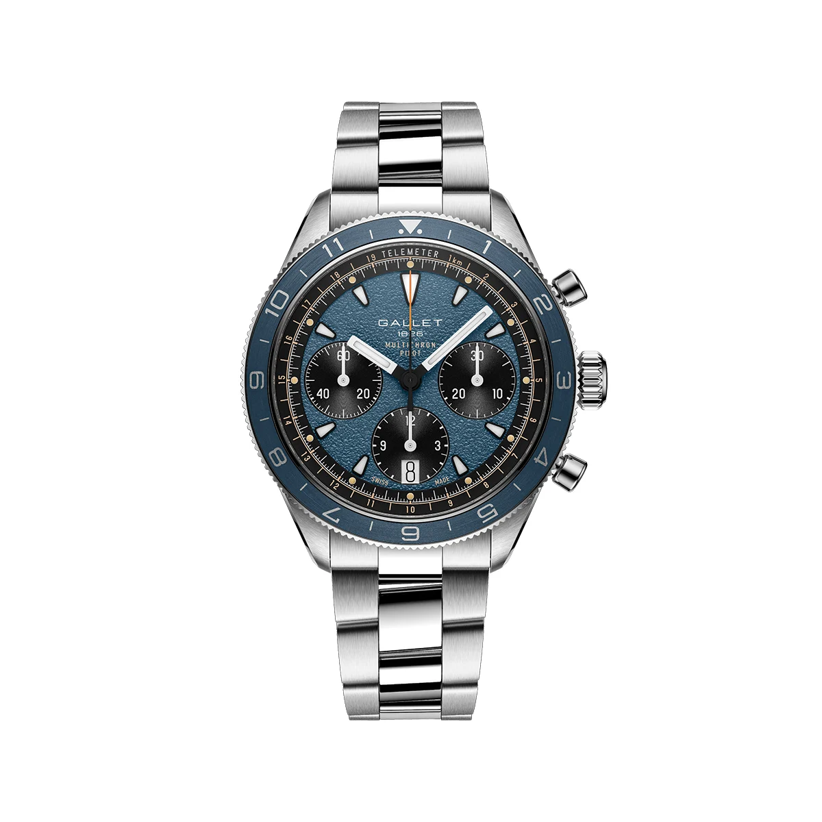 Gallet Multichron Pilot Chronograph 42mm - Blue on Bracelet AG2303171C1A1 42 mm kol saati
