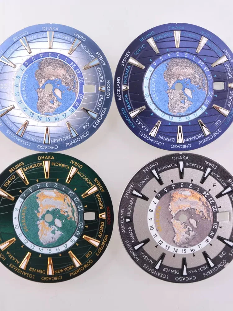 Tandorio sterile watch dial Earth Theme Green luminous dial Date Window at 6 o'clock for Seiko NH35 NH34 movement 5830469765608 33.5 mm kol saati