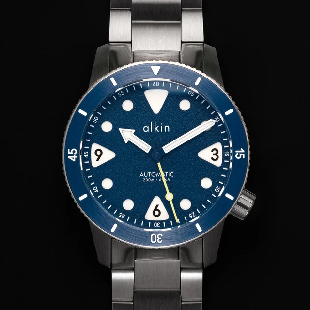 alkinwatches Model Three Diver - Blue Dial / SS Case kol saati
