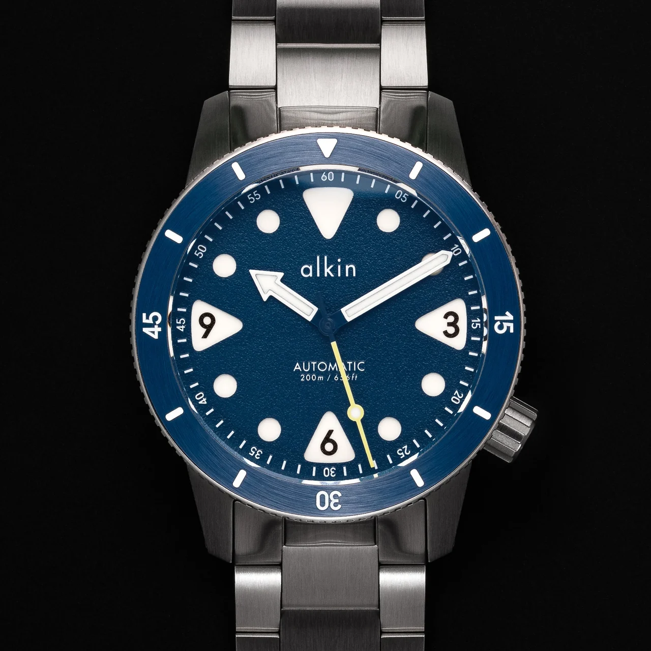 alkinwatches Model Three Diver - Blue Dial / SS Case 41 mm kol saati