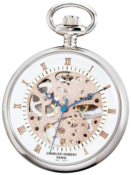 Charles Hubert Paris Charles-Hubert Mechanical Pocket Watch with Rose Gold Tone Accents #3801 42 mm kol saati