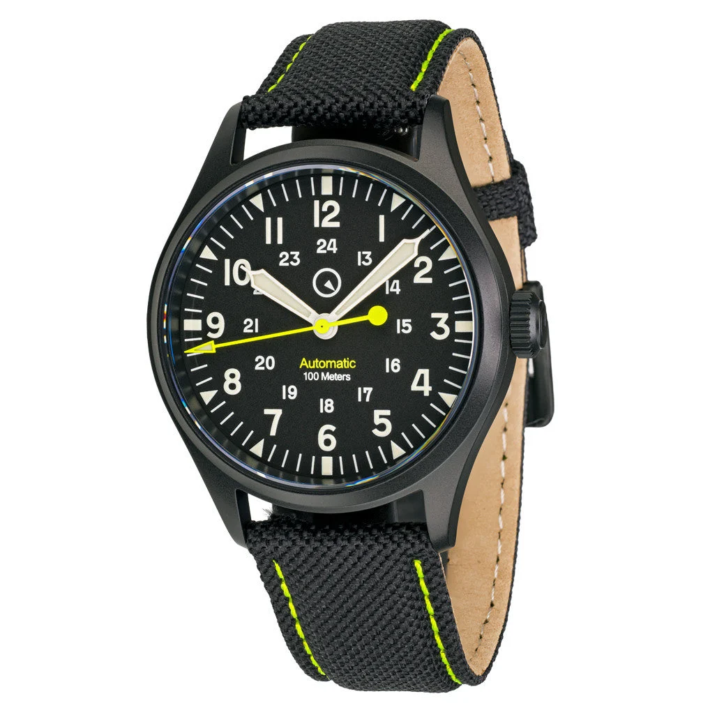 Islander Mitchel Automatic Field Watch with Black DLC SS Case and an AR Sapphire Crystal #ISL-82 48.5 mm kol saati
