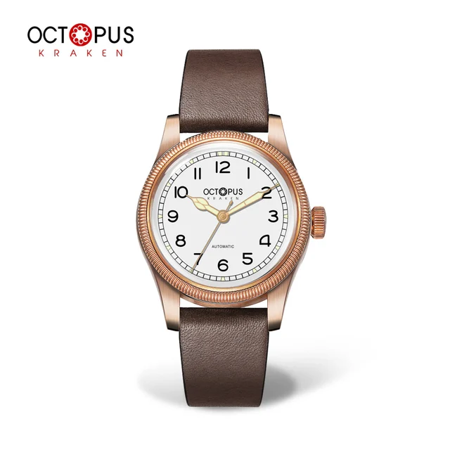 Octopus Kraken Coin Bezel Bronze Pilot Men Watch 八爪鱼-Oct0021- 铜表 - 绿色PT- 皮带 1250 kol saati