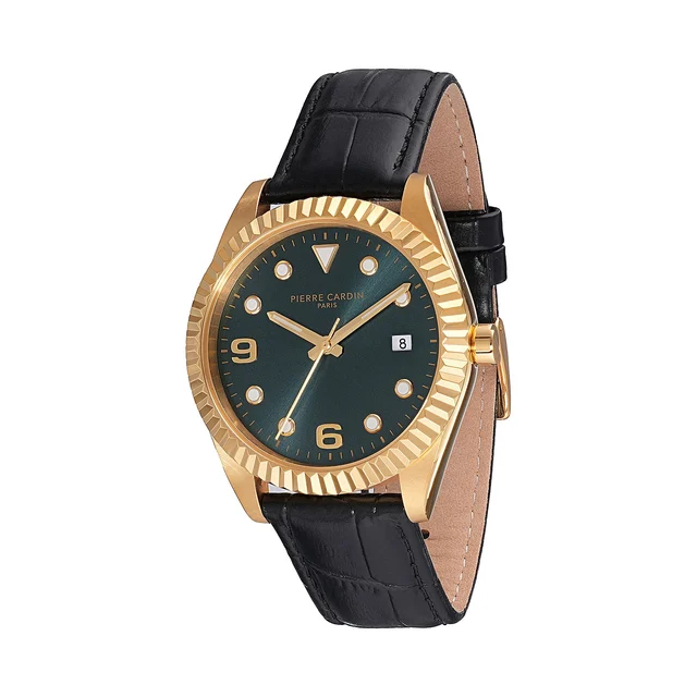 OPERA MENS Timbre Men’s Watch - Gold Case, Green Dial with Gold Markers and Black Leather