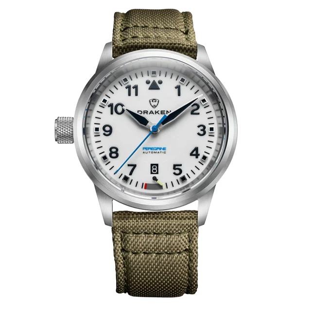 Draken Peregrine 'B' Full Lume Dial Watch with Left Crown #DKN-18 kol saati