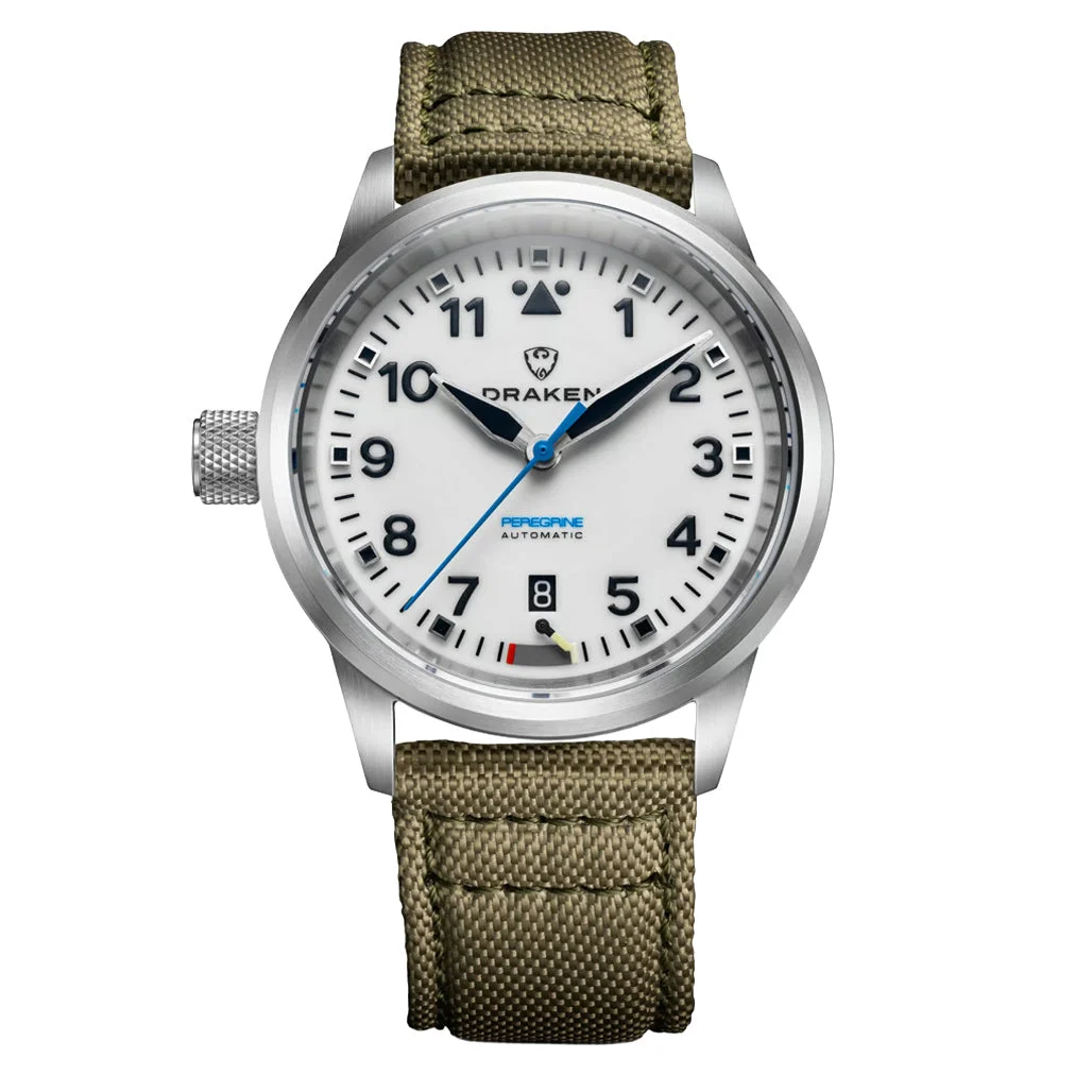 Draken Peregrine 'B' Full Lume Dial Watch with Left Crown #DKN-18 kol saati