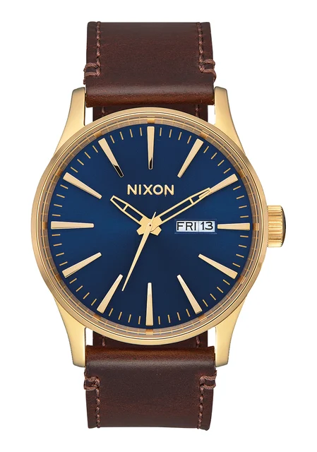 Nixon US Sentry Leather - Polished Gold / Navy Sunray A105-3320-00 kol saati