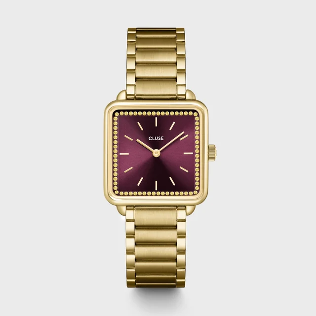 CLUSE Tétragone Watch Steel, Wine stones, Gold Colour CW10314 kol saati