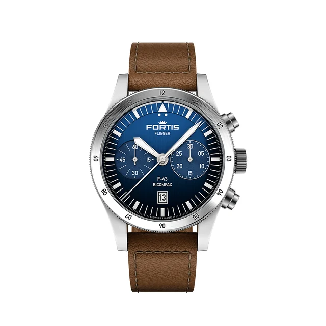 Fortis Flieger F-43 Bicompax Liberty Blue on Leather strap Fortis • Flieger F-43 Bicompax