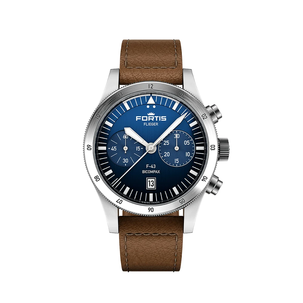Fortis Flieger F-43 Bicompax Liberty Blue on Leather strap Fortis • Flieger F-43 Bicompax Liberty Blue on Leather strap 43 mm kol saati