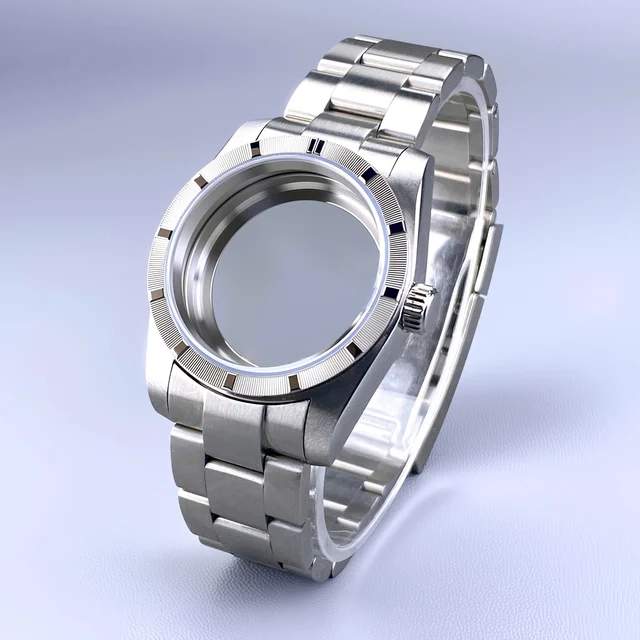 Tandorio Original Diver Case 36mm NH35 Engine turned Bezel watch case for AK Parts Sapphir