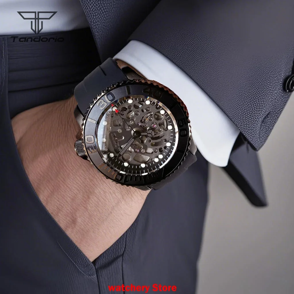 Tandorio Skeleton SKX007 Black PVD TD269S 41mm Japan NH72 Automatic Sapphire 200m Waterproof 12000047223911119 41 mm kol saati