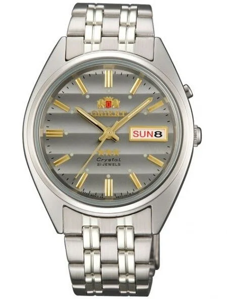 Orient Automatic Watch with Louver-Like Grey Dial, Day-Date and SS Bracelet #EM0401PK 37.5 mm kol saati
