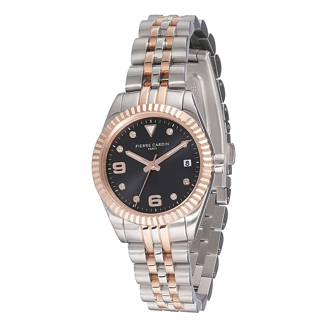 OPERA Timbre Women’s Watch - Two-Tone Rose Gold & Silver Case, Black Dial with Crystal Ind