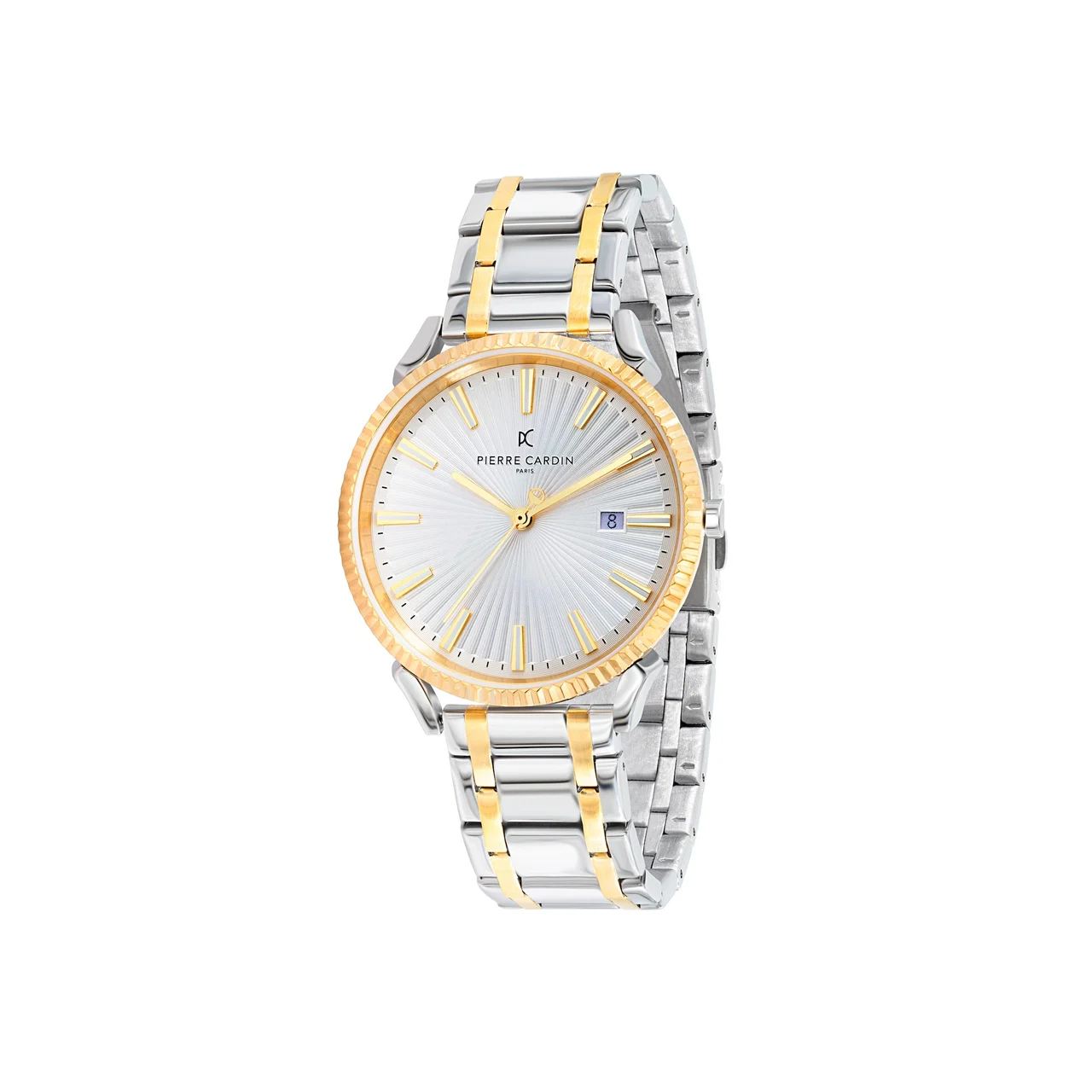PIGALLE MENS Pigalle Two Tone Metal Link Watch in Gold and Silver with Fluted Bezel and Silver Dial CPI.2134 42 mm kol saati