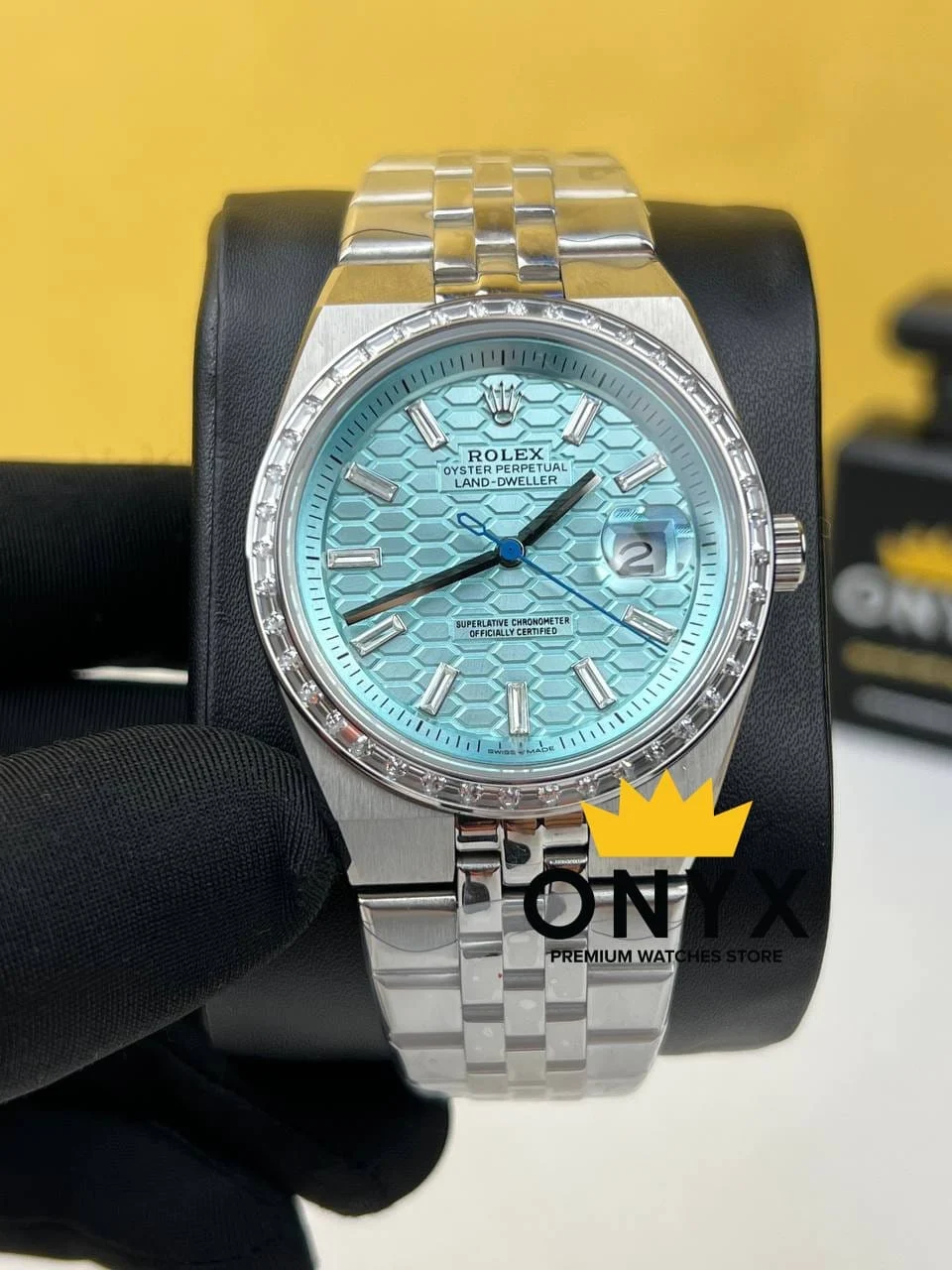 Rolex Land-Dweller Diamond Platinum Ice Blue Dial 40mm 40 mm kol saati