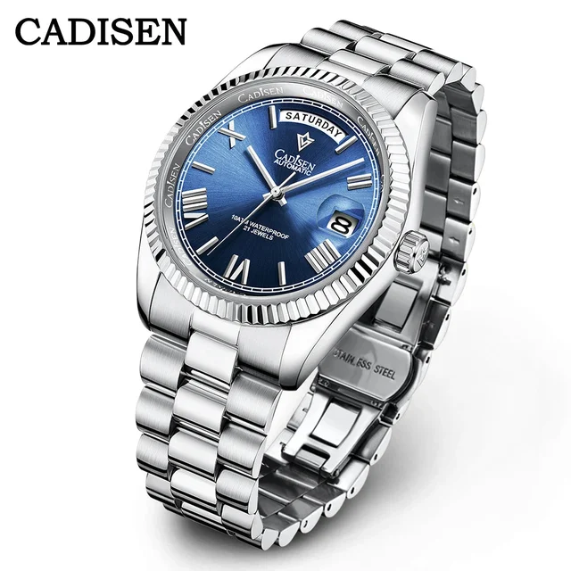 Tandorio CADISEN C8185 DD40 Day-Date Watch MIYOTA 8285 40MM Sapphire 10Bar 14:29#white kol