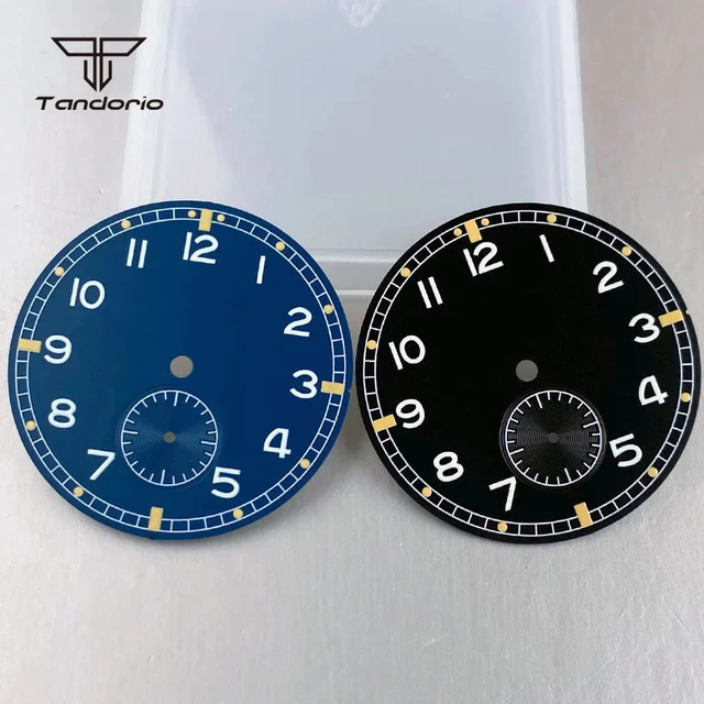 Tandorio Dial For Pilot Watch 33.5mm Black/Blue Color Watch Dial+Hands Set Luminous Arabic