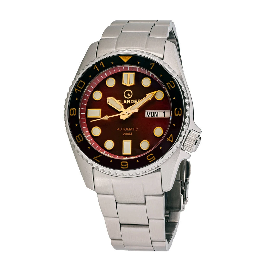 Islander Automatic "Root Beer" Dual Time Dive Watch #ISL-152 38 mm kol saati