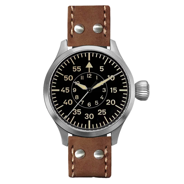 Aristo Pilot 47 "B-Dial" Sandblasted Watch with Swiss Movement #3H266 kol saati