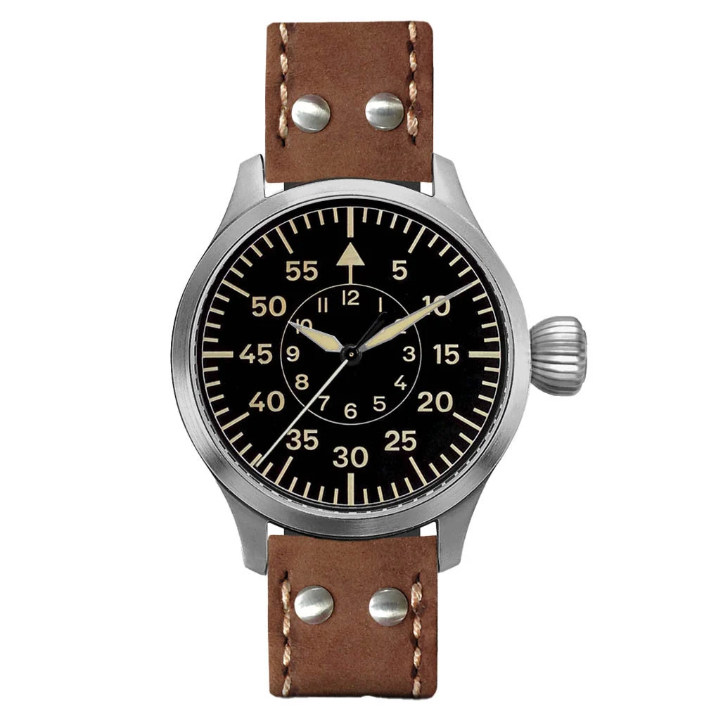 Aristo Pilot 47 "B-Dial" Sandblasted Watch with Swiss Movement #3H266 47 mm kol saati