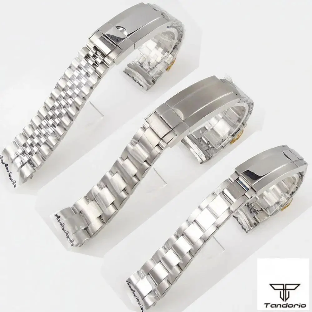 Tandorio Stainless Steel Jubilee Bracelet Watchband Spare Parts Brushed/Mid-Polished Glide Lock System Fit for SUB Watch Case 200000049:506942013#Jubilee band 40 mm kol saati