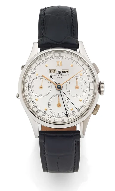 Baume & Mercier Ref. 1902, chronograph, minute and hour counters, triple date à guichets (