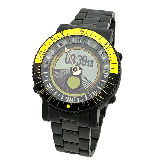 YES Black Titanium World Time Watch with Yellow Accents and Titanium Bracelet #7B-OO-S3 ko