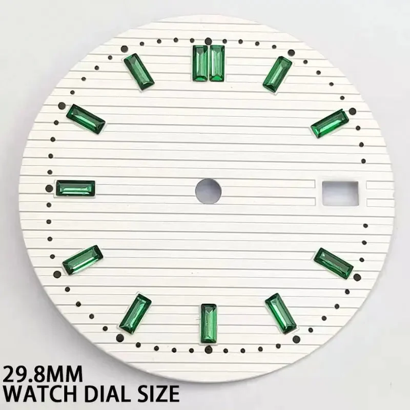 Tandorio Sterile 29.8MM Watch Dial Sunburst Green Dial for NH35 NH36 Movement Date Window for oak Steel 14:193#white-green index 29.8 mm kol saati