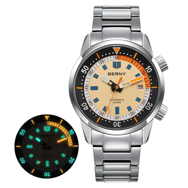 BERNY Men Automatic Compressor-style Diver Watch V4-AM439MS AM439MS-YE kol saati