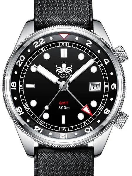 Phoibos Eagle Ray 300-Meter Dual-Time GMT Dive Watch with Double Dome AR Sapphire Crystal #PX023C 41 mm kol saati