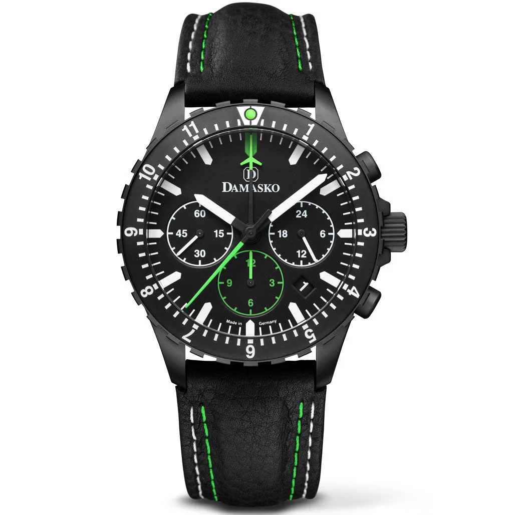 Damasko Black 42mm Chronograph with a Stopwatch and a 12-hour Totalizer #DC86 DC86BK-Gn 42 mm kol saati