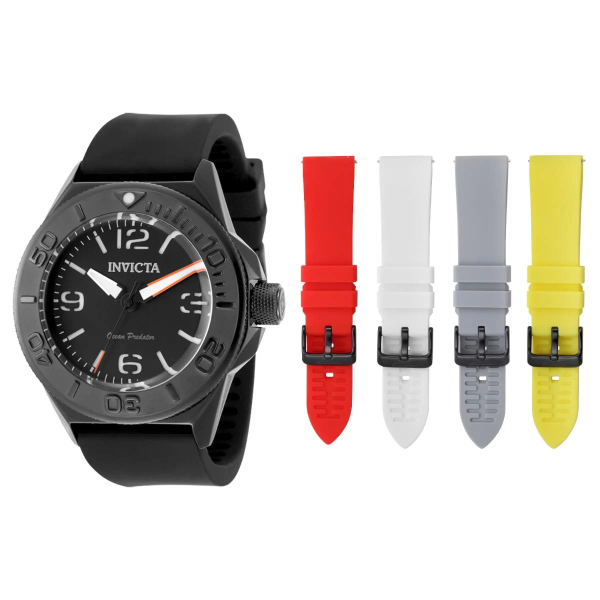 Invicta OCEAN PREDATOR Watch - 43mm, Yellow, Red, White, Grey, Black with Interchangeable Strap (50662) 43 mm kol saati