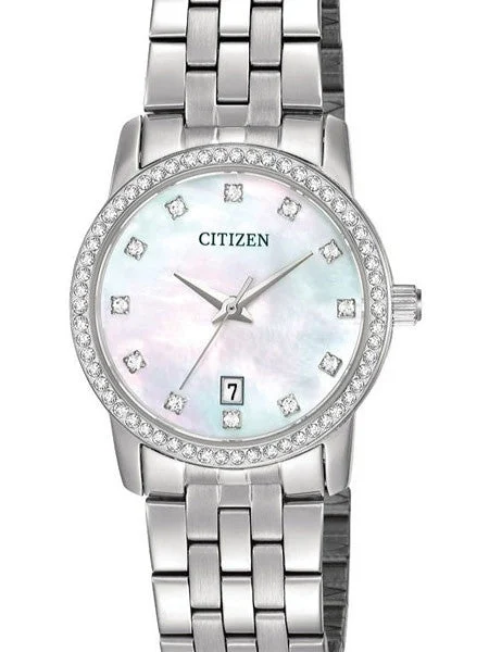 Citizen Dress Watch with Swarovski Crystals, Mother of Pearl Dial #EU6030-56D 27 mm kol saati