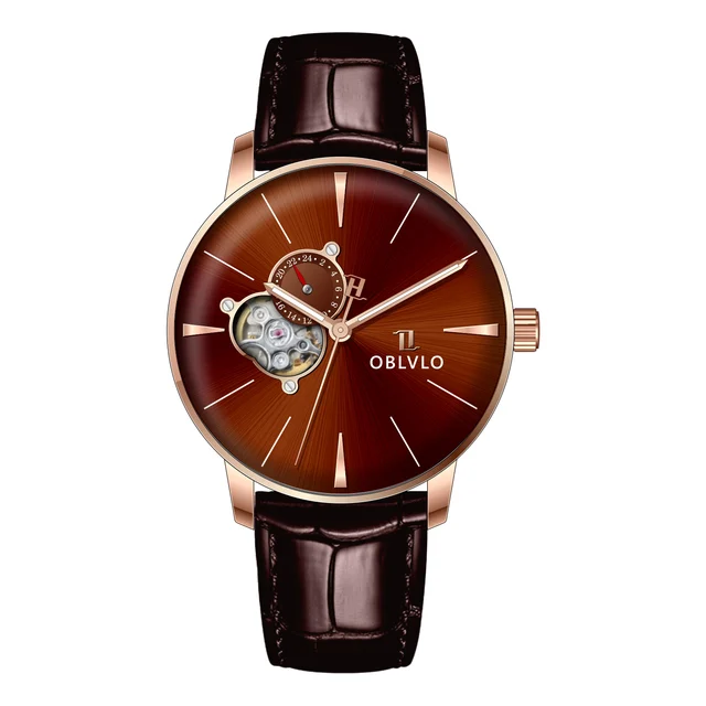 OBLVLO With Automatic Watch,brown Dial NW-PO NW Series,40mm,Leather With Automatic Watch,b