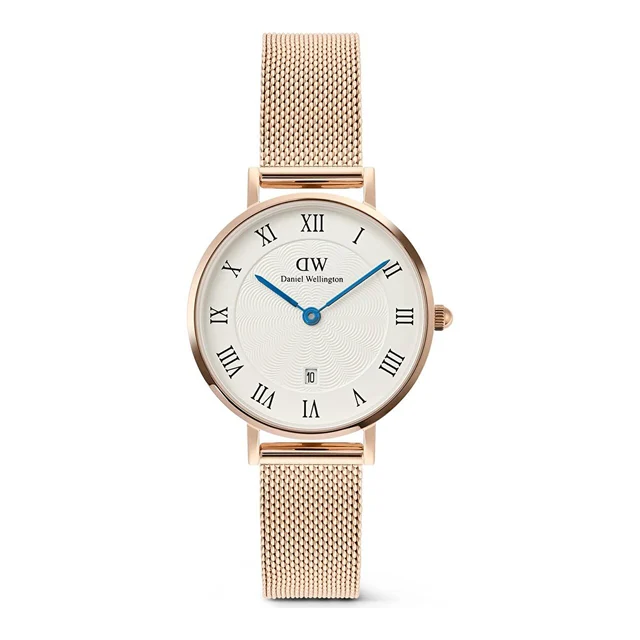 DANIEL WELLINGTON Petite 28 Roman Numerals Date Melrose White RG DW00600856 kol saati