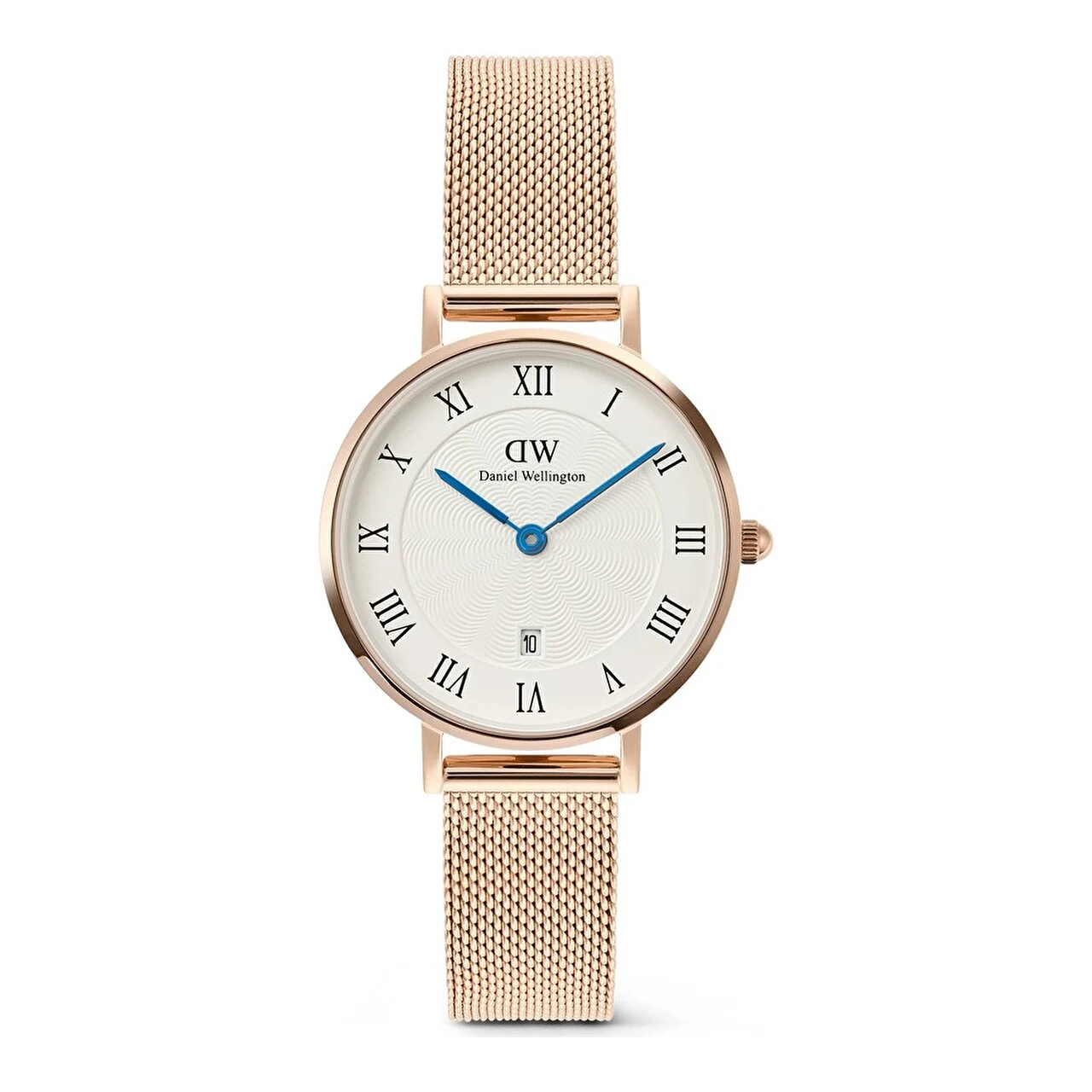 DANIEL WELLINGTON Petite 28 Roman Numerals Date Melrose White RG DW00600856 28 mm kol saati
