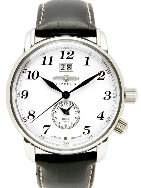 Graf Zeppelin German Made, Dual Time, Big Date Watch with Two Crowns. #7644-1 kol saati