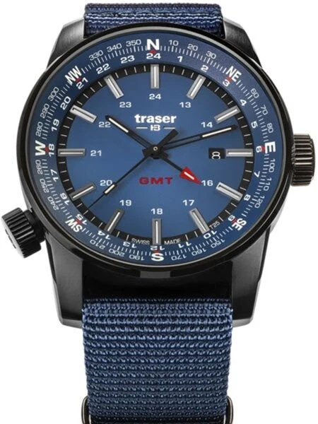 Traser Pathfinder GMT Swiss Quartz Watch with Compass, AR Sapphire Crystal #109034 46 mm kol saati