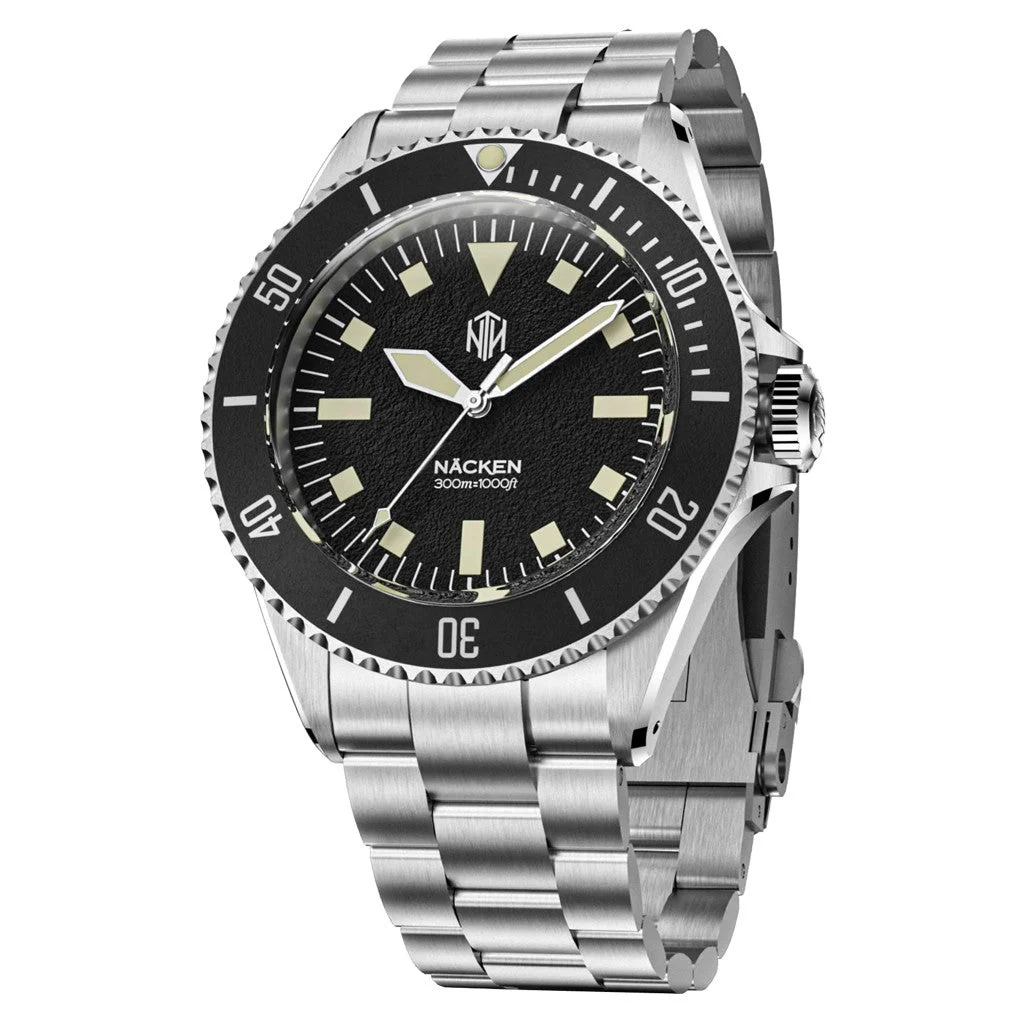 NTH Legends Series Näcken Vintage Black Dive Watch without Date #WW-NTHL-NVKN 48 mm kol saati