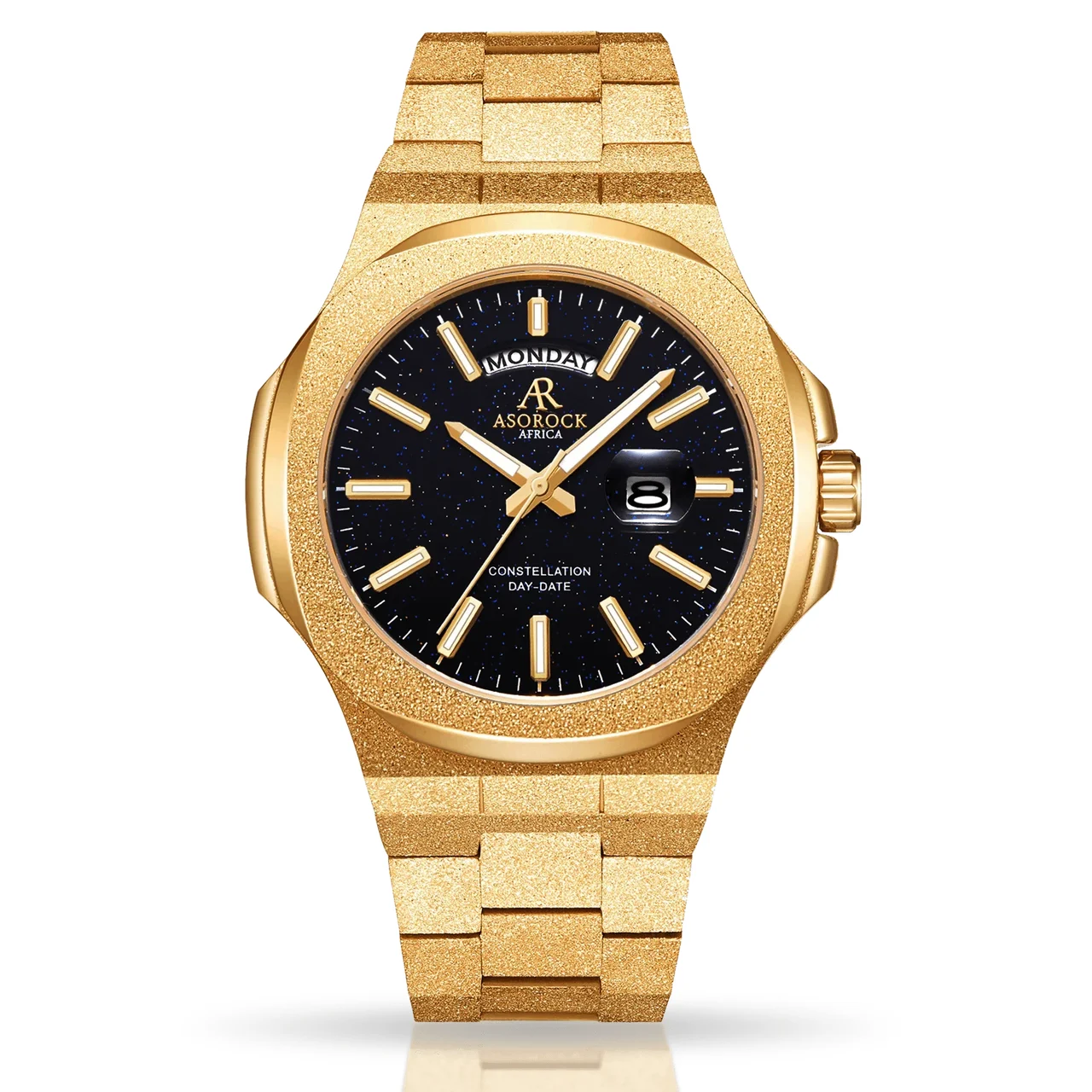 ASOROCK WATCHES Gold/Black Frosted Stardust Constellation Day Date 44 mm kol saati
