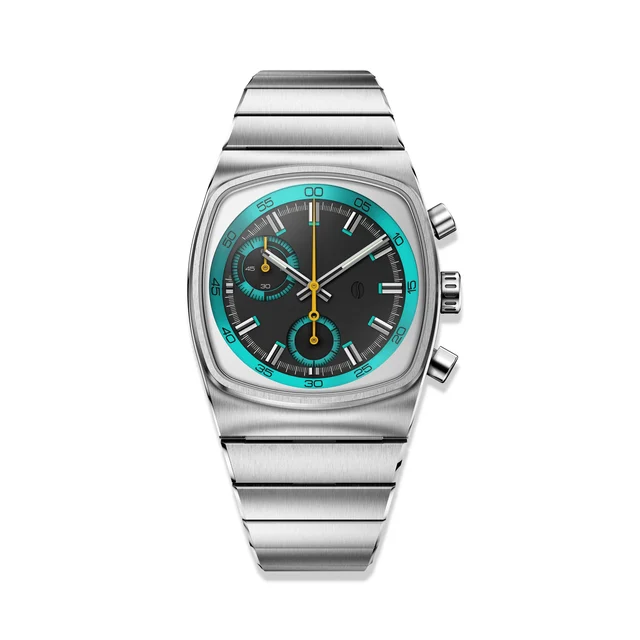 Brew Watches Metric - Teal & Yellow Chronograph Watch METRIC-TEAL-SS kol saati