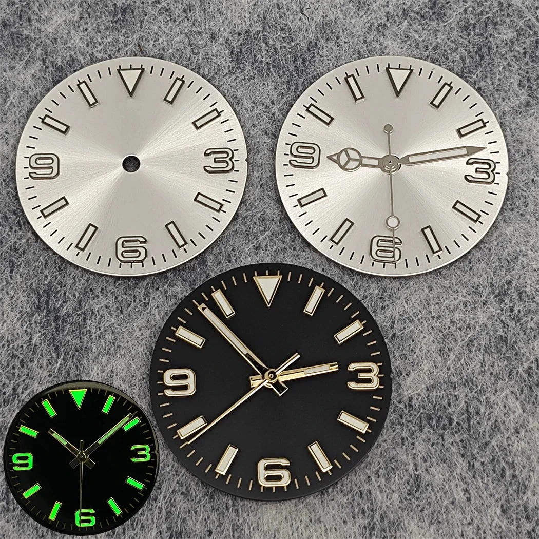 Tandorio Watches Watch Dial + Hands Green Luminous Sun Pattern Modified 369 Nail Dial Watch Faces Accessory Fit NH35/NH36/4R/7S Movement 14:201447598#A1 28.5 mm kol saati