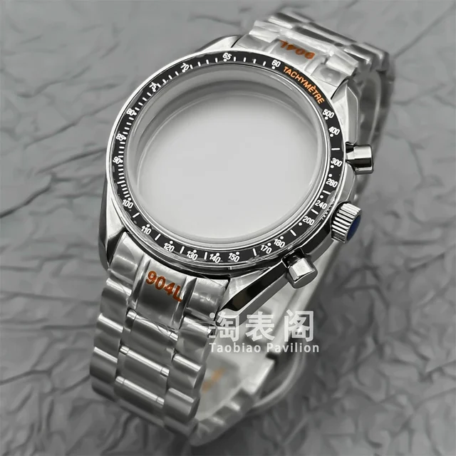 Tandorio Mineral Crystal Speedmaster Watch Case 40mm Stainless Steel Polished VK63 Movemen