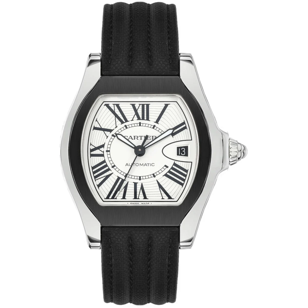 Cartier Roadster W6206018 Opaline Silver Dial Black Rubber S 46 mm kol saati