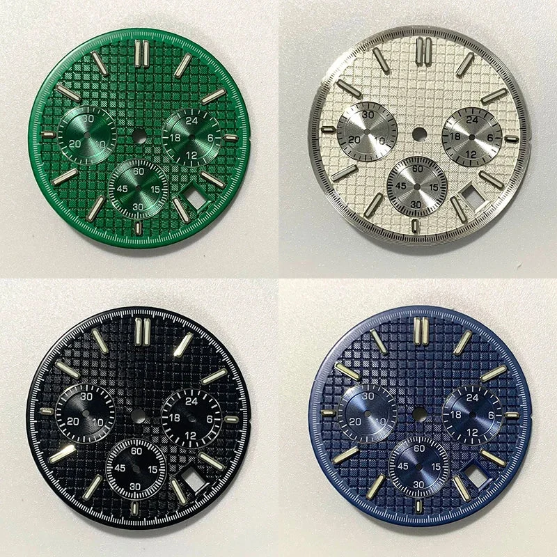 Tandorio watch dial Non Logo Royal Oak dial 31.8mm waffle texture Chronograph Face 6 Hands fit for Quartz VK63 movement watch accessories 1005009197788083-Silver 6 hands-S logo 31.8mm 31.8 mm kol saati