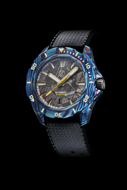 Zelos Swordfish Blue Ti-Damascus Meteorite kol saati