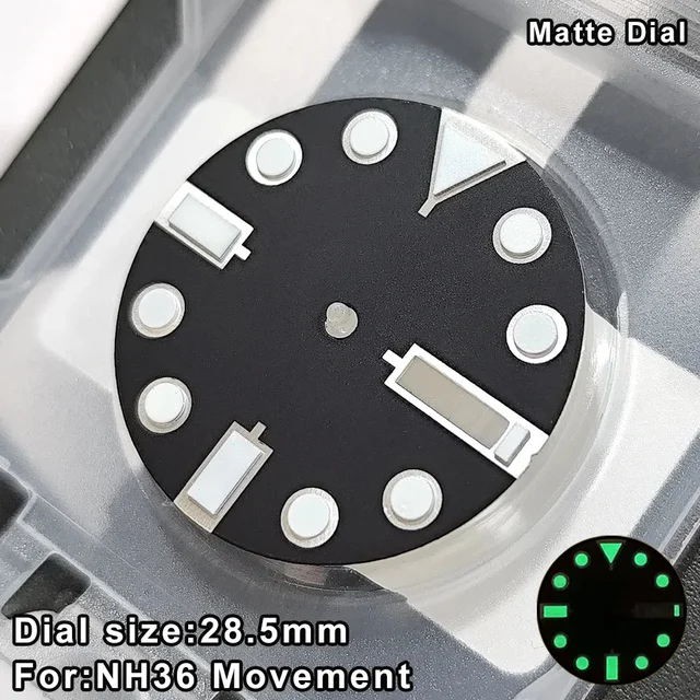 Tandorio Dial For NH36 Movement 28.5mm C3 Green Luminous Day Date Window for SKX007 SKX013