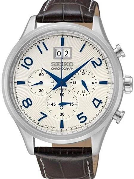 Seiko Quartz Chronograph with 24-Hr Sub-Dial and Blue Hands #SPC155 42 mm kol saati
